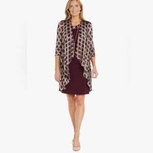 R&M Richards Women's Golden Merlot Glow Dress Set Sz 18 W/ Necklace PTP 22"